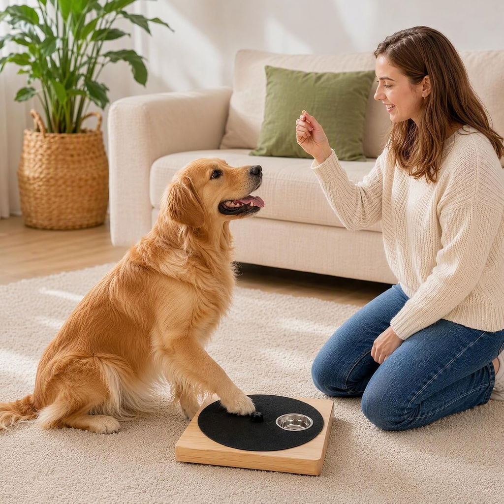 Wooden Dog Nail File Board with Built-in Treat Bowl, Black