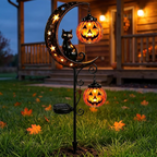 Pumpkin Moon Garden Stake Light, Solar Black Cat Pumpkin Halloween Outdoor Decoration