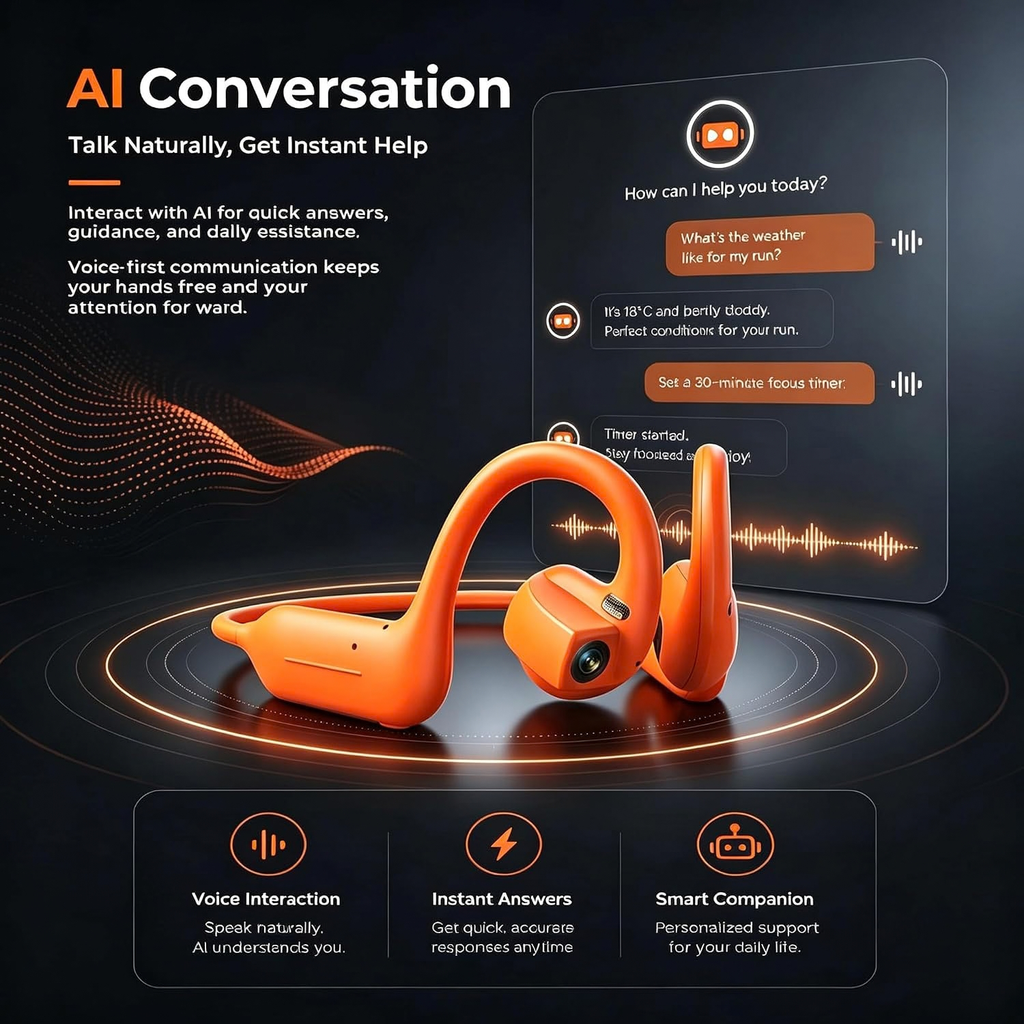 E12 Bone Conduction Headphones with Camera, AI Translation & Bluetooth
