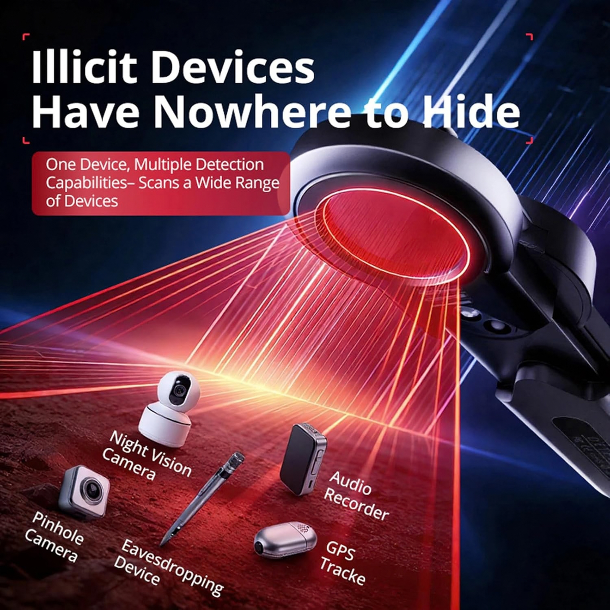 Portable Bug Detector Rechargeable Hidden Devices Detector 4 Modes 25H Working Time