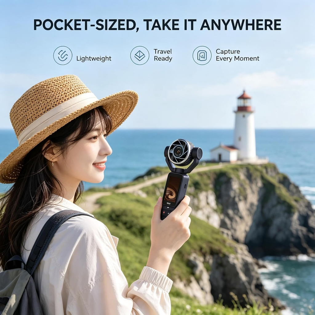 2-in-1 Fan & Gimbal Camera, 180° Flip Lens, 130° Wide Angle, 16X Zoom (Orange)