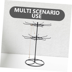 Rotating 2 Tier Necklace Display Stand with Hooks for Glasses Iron Metal Build, Black Finish, Office Desk or Vanity, Space Saving Design for Key Rings and Clutter Free Setup