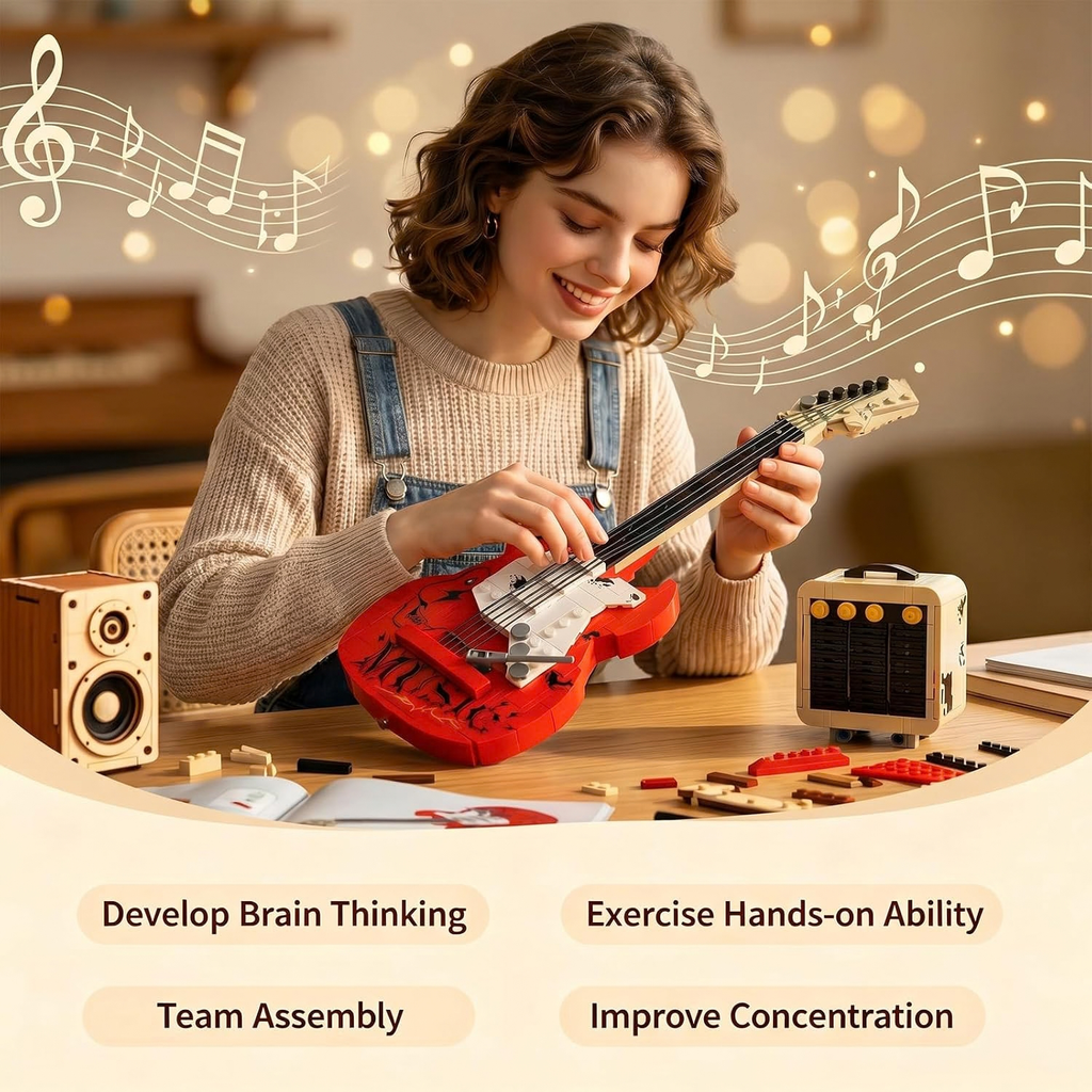 Electric Guitar Model Building Set with Bluetooth Speaker and Stand
