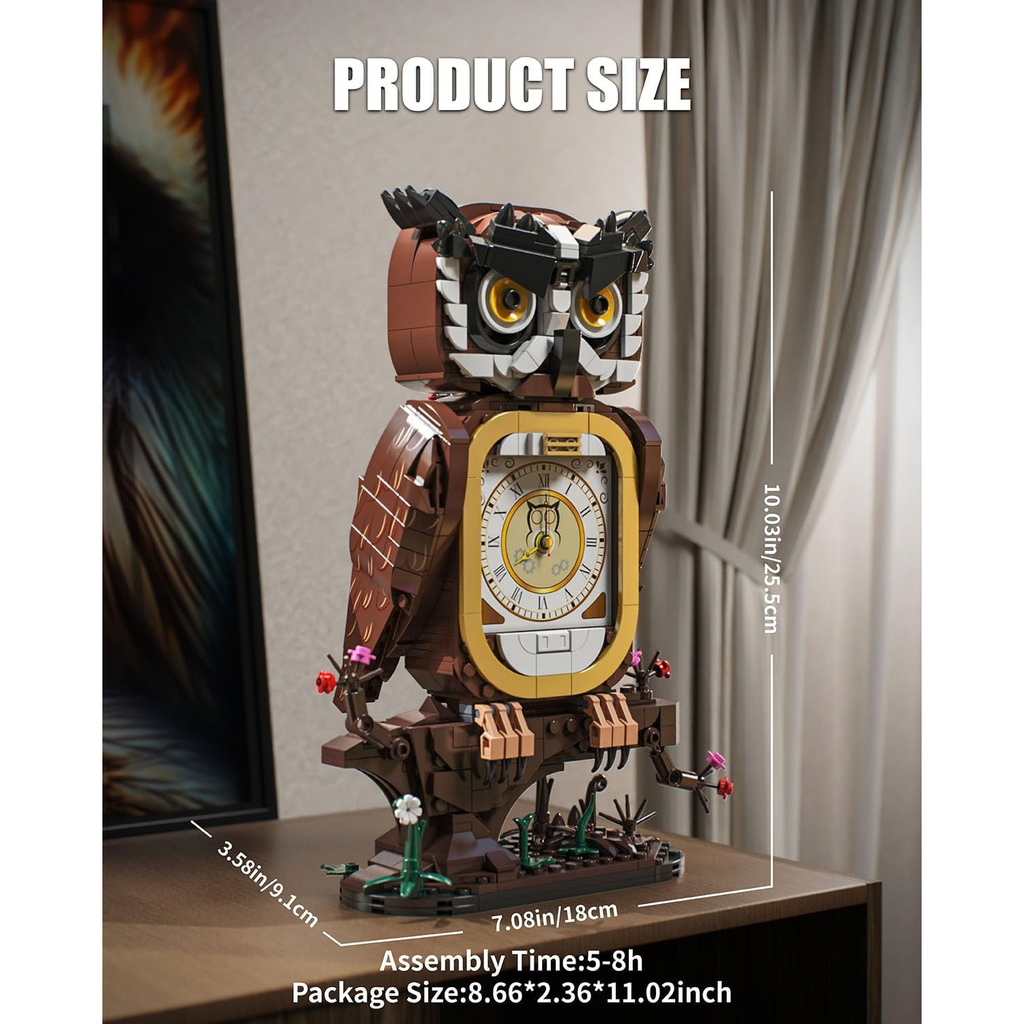 Owl Clock Building Blocks Set with Working Clock for Adults Teens