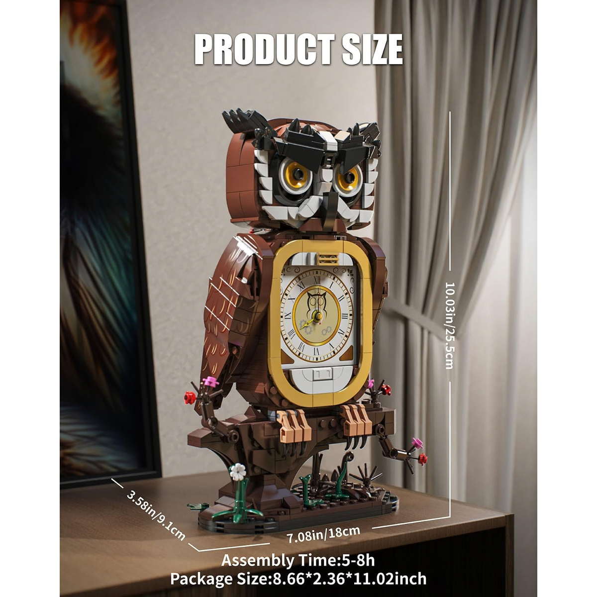 Owl Clock Building Blocks Set with Working Clock for Adults Teens