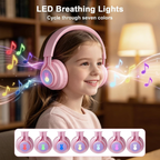 LED Bunny Kids Bluetooth Headphones, Over Ear Wired & Wireless Headset Pink