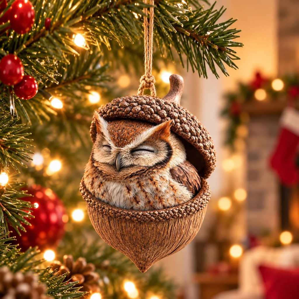 3D Forest Animal Acorn Ornaments, Woodland Hanging Decorations (Owl)