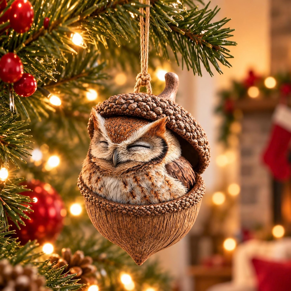 3D Forest Animal Acorn Ornaments, Woodland Hanging Decorations (Owl)