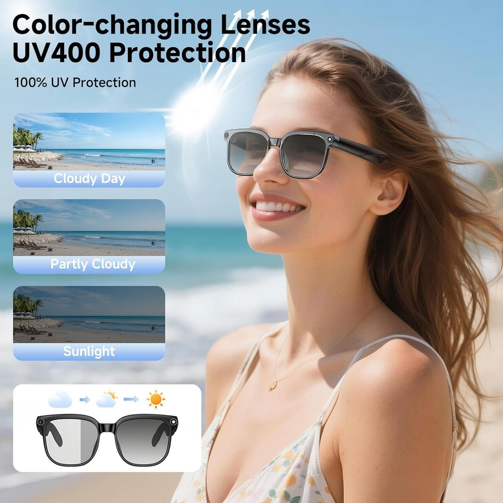Smart Camera Glasses with 32MP HD 1080P Recording, Bluetooth Audio & Voice Assistant