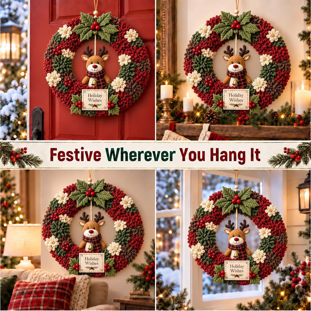 3D Christmas Wreath DIY Fabric Poke Art Kit for Handmade Holiday Home Decor