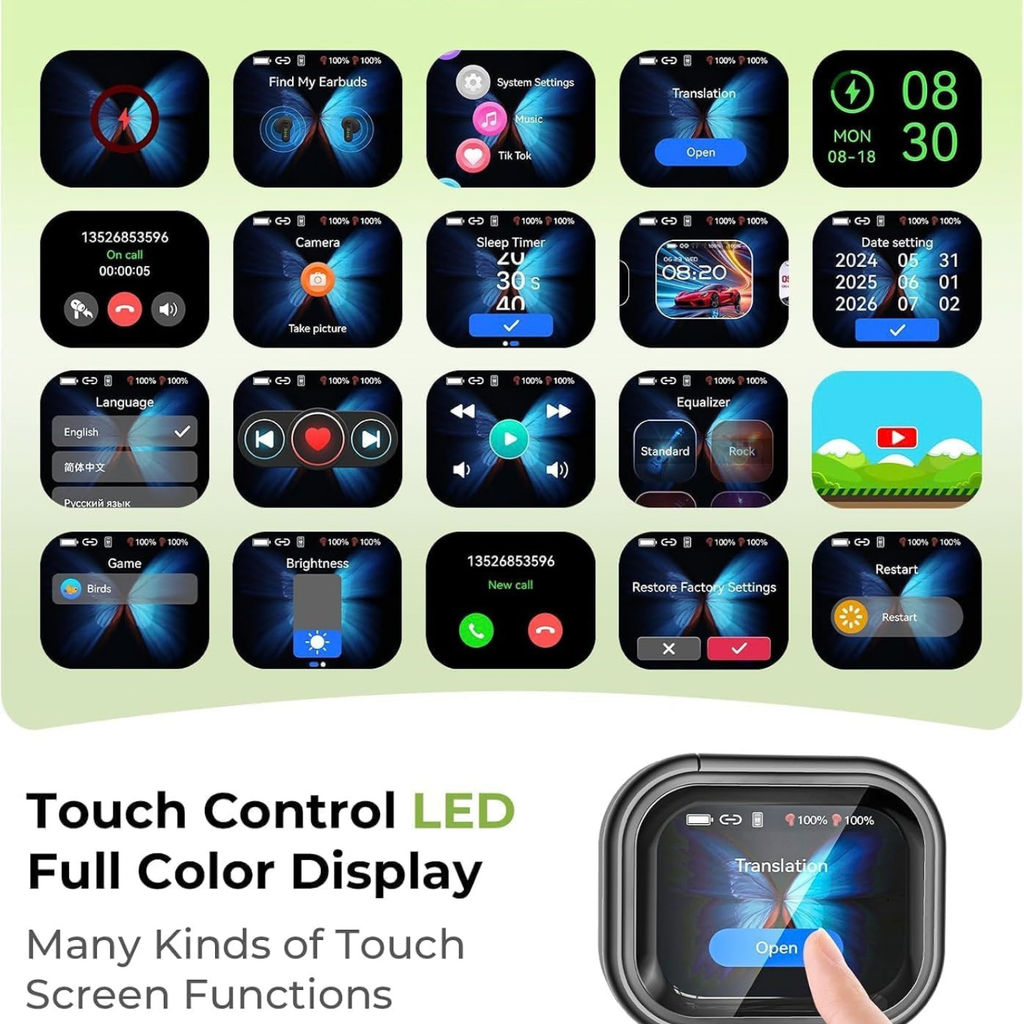 NE20 AI Translation Earbuds with Touch Screen, 135 Languages, Real-Time Translation