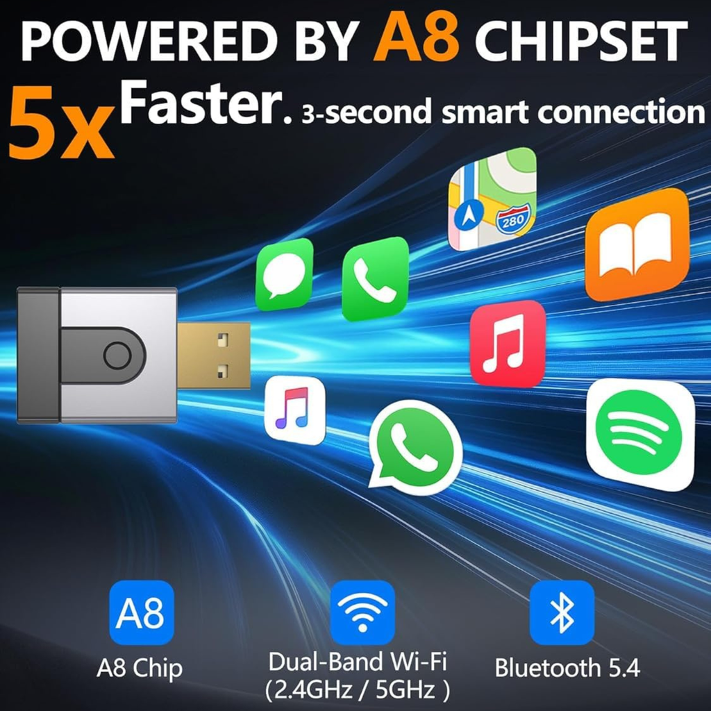 2-in-1 Mini Wireless CarPlay and Android Auto USB Adapter