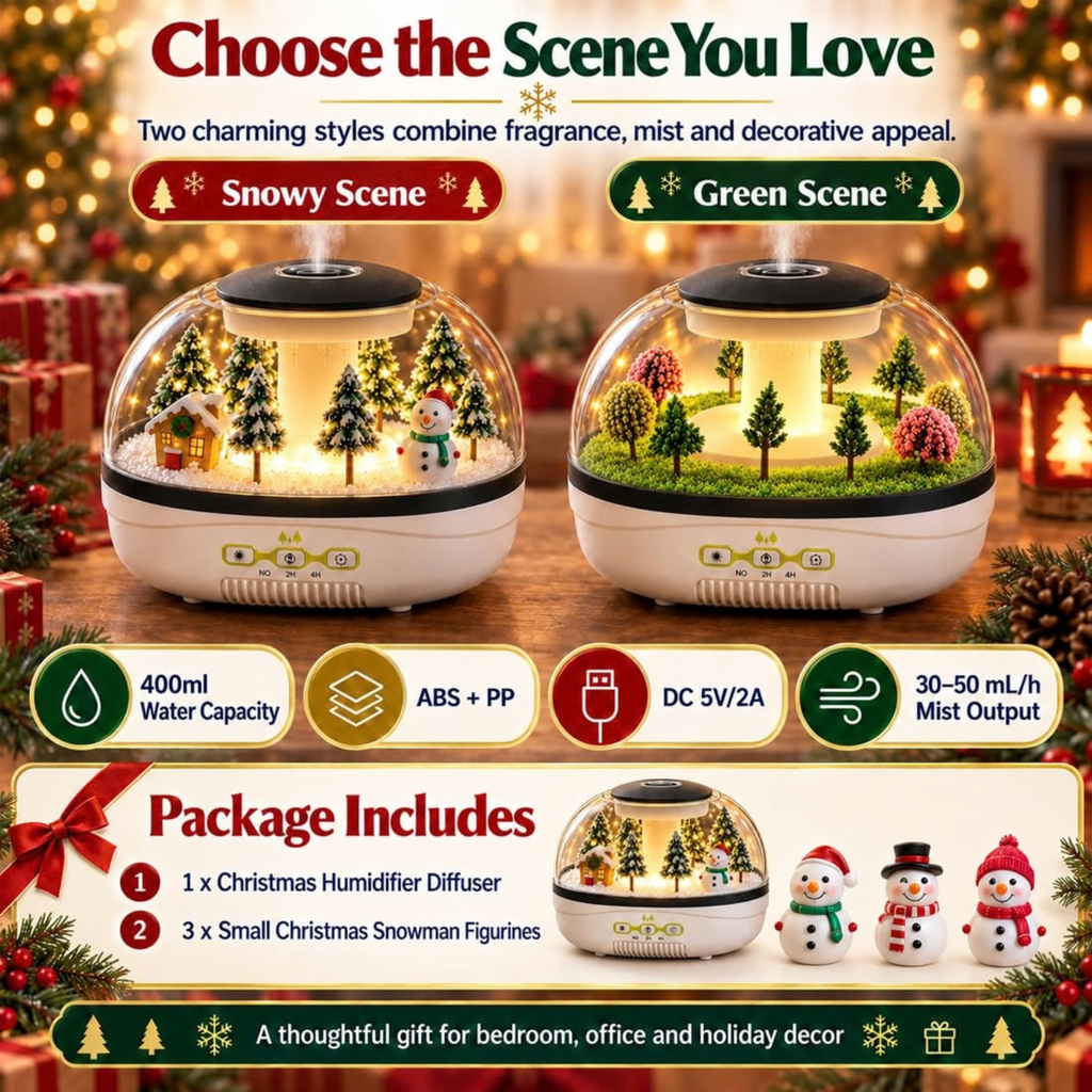 Christmas Village Humidifier, Snow Village Raindrop Essential Oil Diffuser