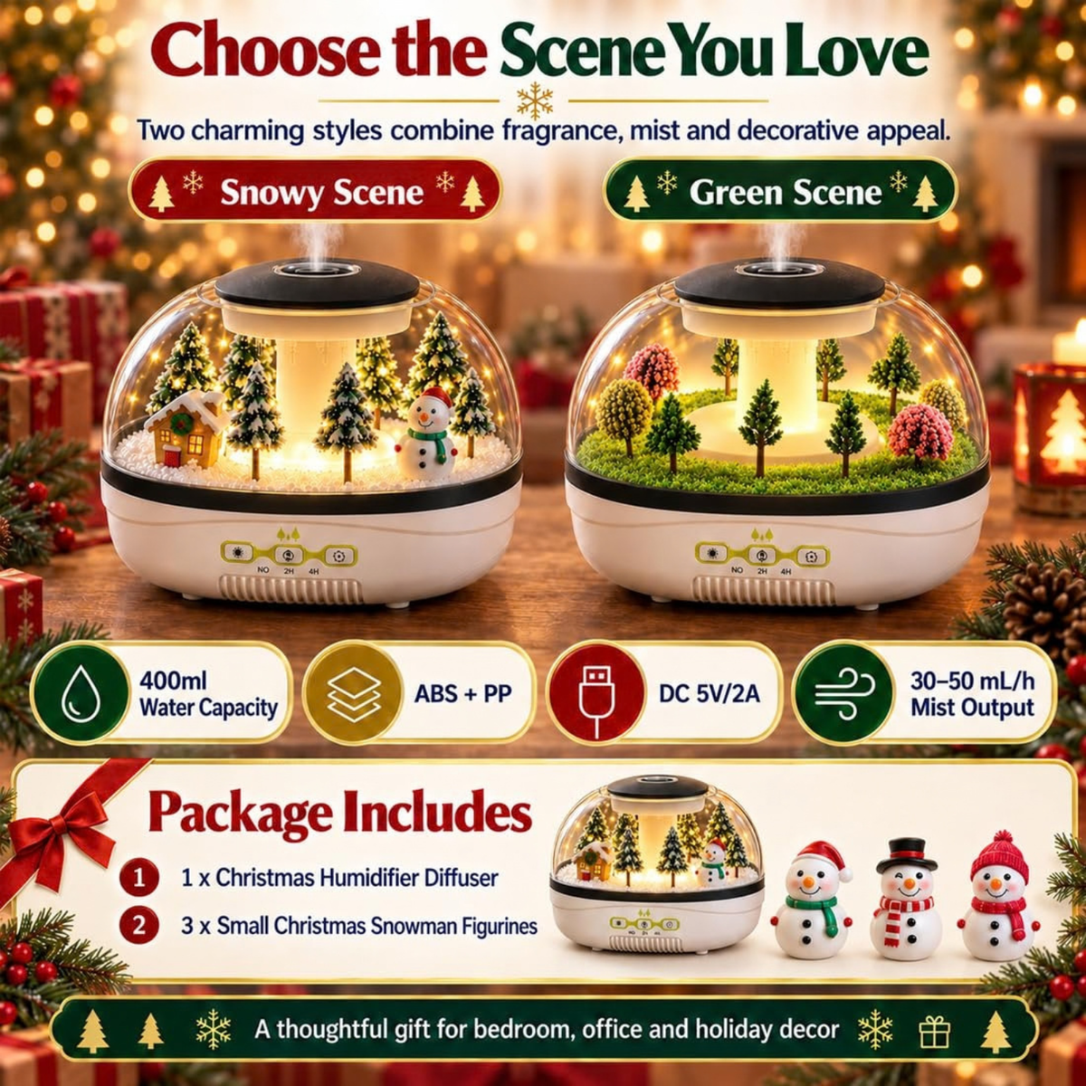 Christmas Village Humidifier, Snow Village Raindrop Essential Oil Diffuser