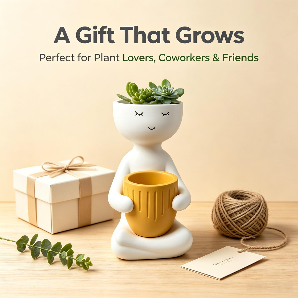 Cute Face Planter Pot, Succulent Planter and Pen Holder for Desk Decor