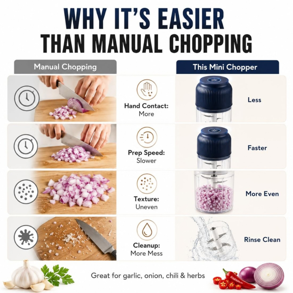 Mini Electric Garlic Chopper, 6-Blade Cordless Food Processor, 350ml