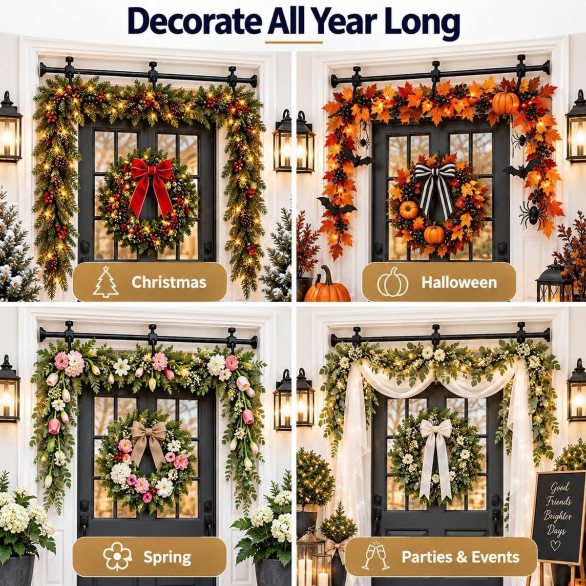 Garland Hanger for Front Door, Adjustable No Hardware Garland Hanger