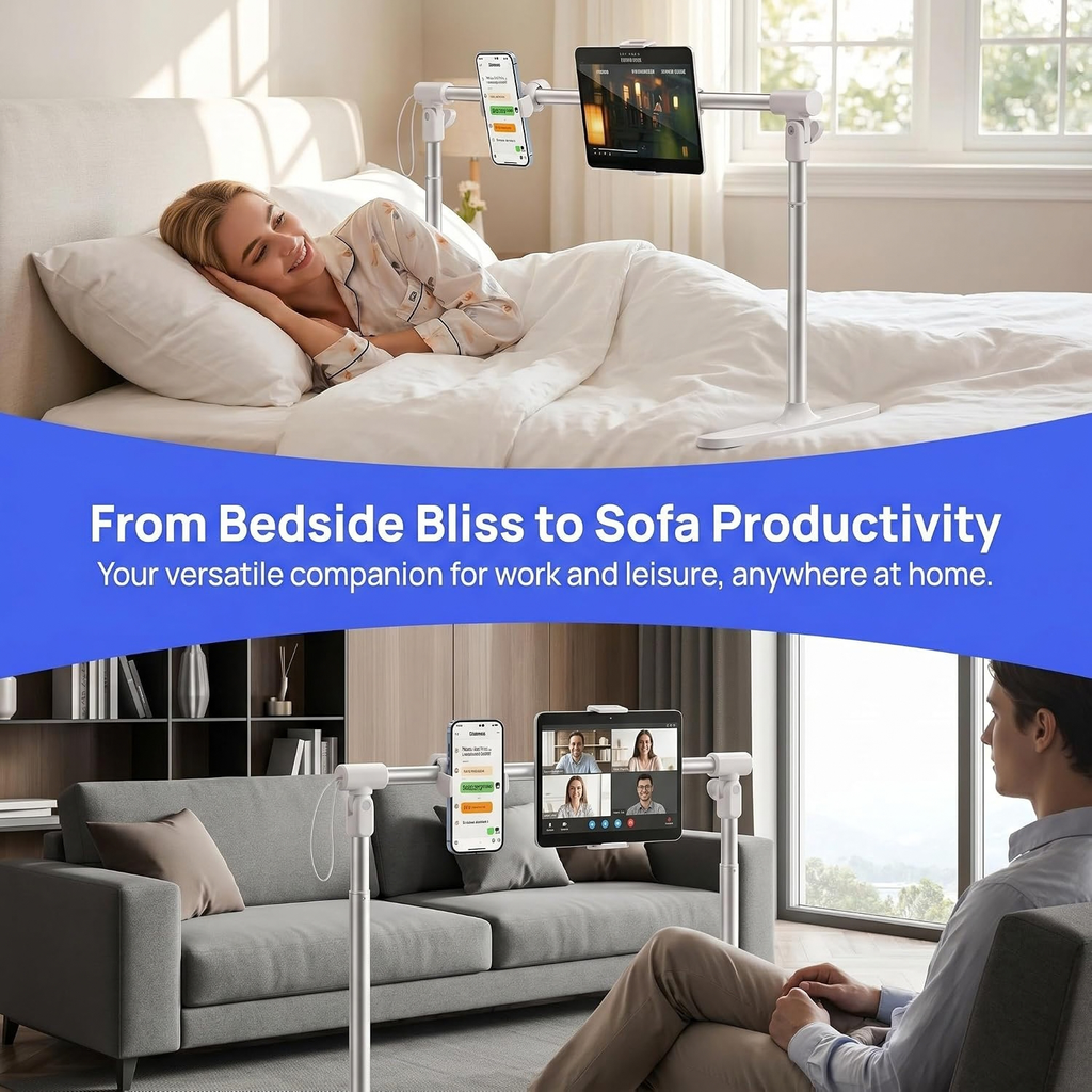 Tablet Stand Holder for Bed, Adjustable Foldable 360° Rotation, Universal Phone & Tablet Stand
