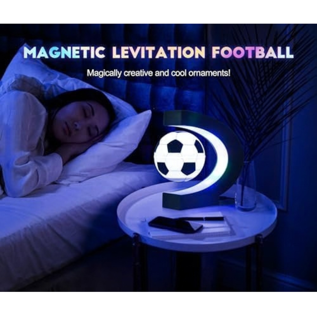 Magnetic Levitation Soccer Ball, Levitating Ball with C Shaped Shelf, Levitating Display Soccer with LED Lights for Men's Gift, Cool Decor (US Plug)
