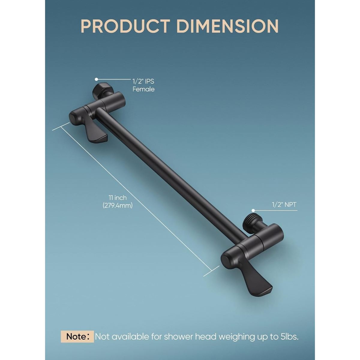 11" Solid Brass Shower Extension Arm, 360° Adjustable, Matte Black Wall Mount