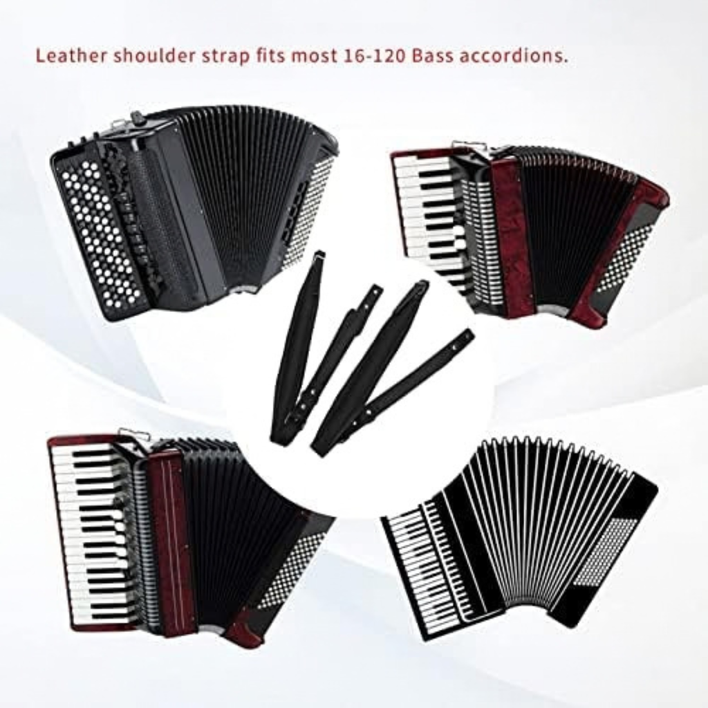 Black Accordion Straps, Leather Soft PU, Adjustable, 16-120 Bass, Comfortable, Durable