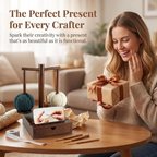 Wooden Yarn Holder with Magnetic Rotating Spinner, 2 Spindles & Storage Box