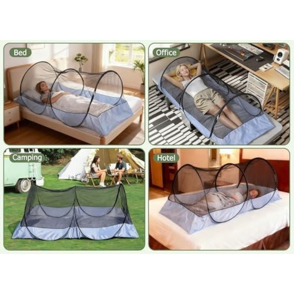 Gugxiom Foldable Mosquito Net, Portable Travel Mosquito Net Pop Up for Single Bed, for Bedroom, Outdoor, Camping (Gray Background with Black mesh)