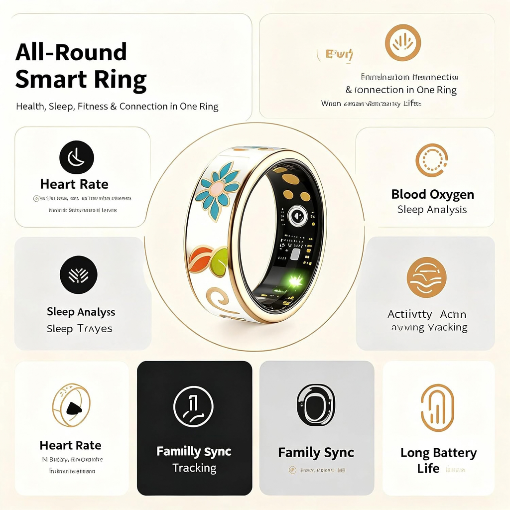 Smart Ring for Women and Men, Health Fitness Tracker with Sleep Monitor