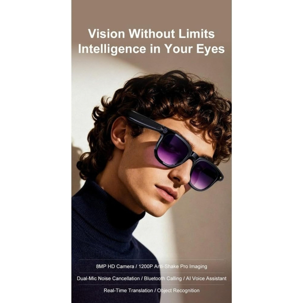 A2 AI Smart Glasses with 8MP Camera, HD Video, Translation, Voice Assistant