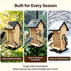 Solid Wood Crow Peanut Feeder, Hanging Outdoor Birds & Squirrels