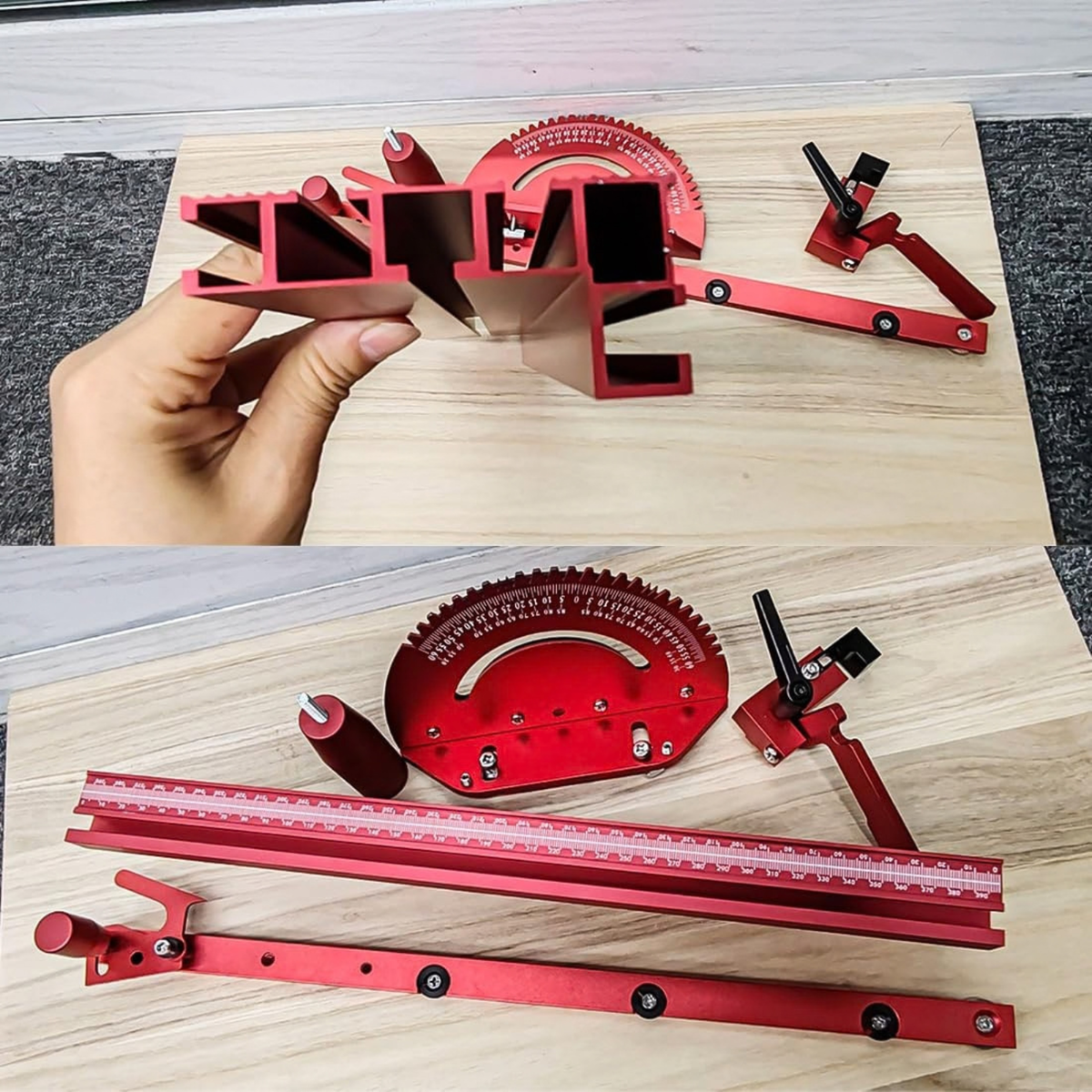 Precision Table Saw Miter Gauge with Aluminum Fence and Flip Stop