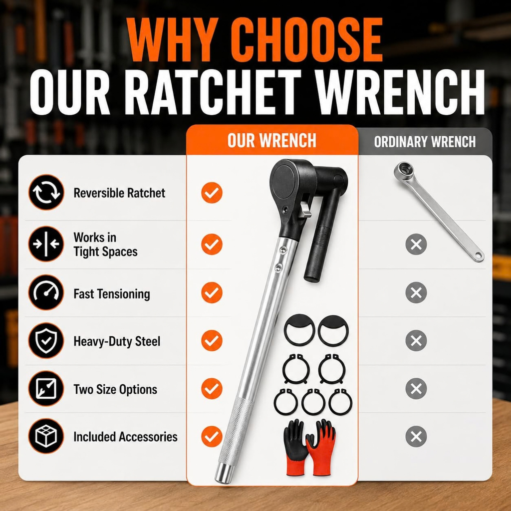 Ratchet Cargo Winch Tensioner Wrench, Heavy-Duty Reversible Truck Strap Tightener Tool