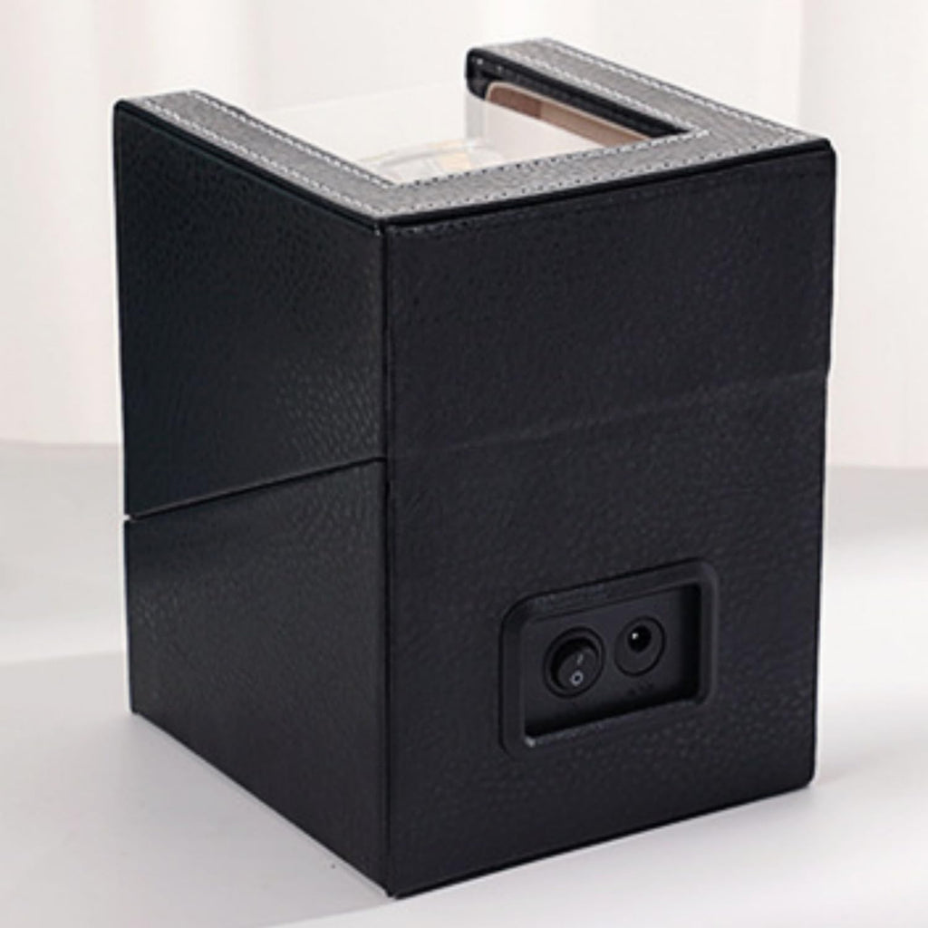 Single Watch Winder Box, Black PU Leather with Clear Window