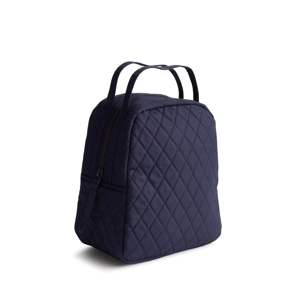 Women's Premium Quilted Cotton Lunch Bag, Peacoat Navy - Insulated Lunch Tote with Food-Safe Wipeable Lining, Dual Handles & Zip Closure