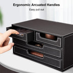 4-Drawer Leather Desktop Organizer Box, PU Leather Mini Storage Drawer Case, Office Desk Countertop Organizer Caddy for Stationery, Bills, Jewelry, Crafts, Accessories