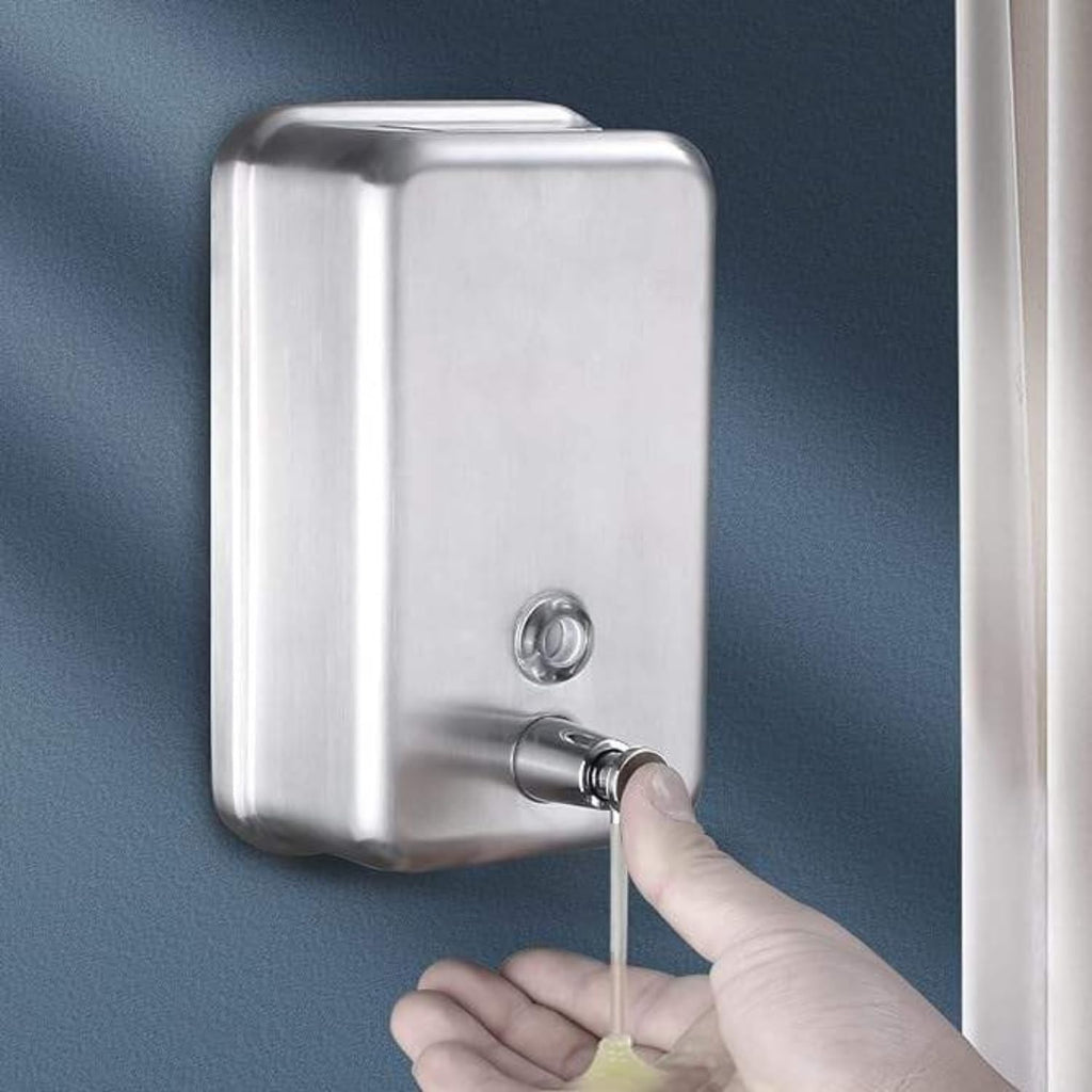 Commercial Wall Mount Soap Dispenser - Premium 304 Stainless Steel Manual Liquid Soap & Hand Sanitizer Dispenser with Corrosion-Proof SUS316 Spring Pump - Leak-Free, Key Lock Design for Bathroom