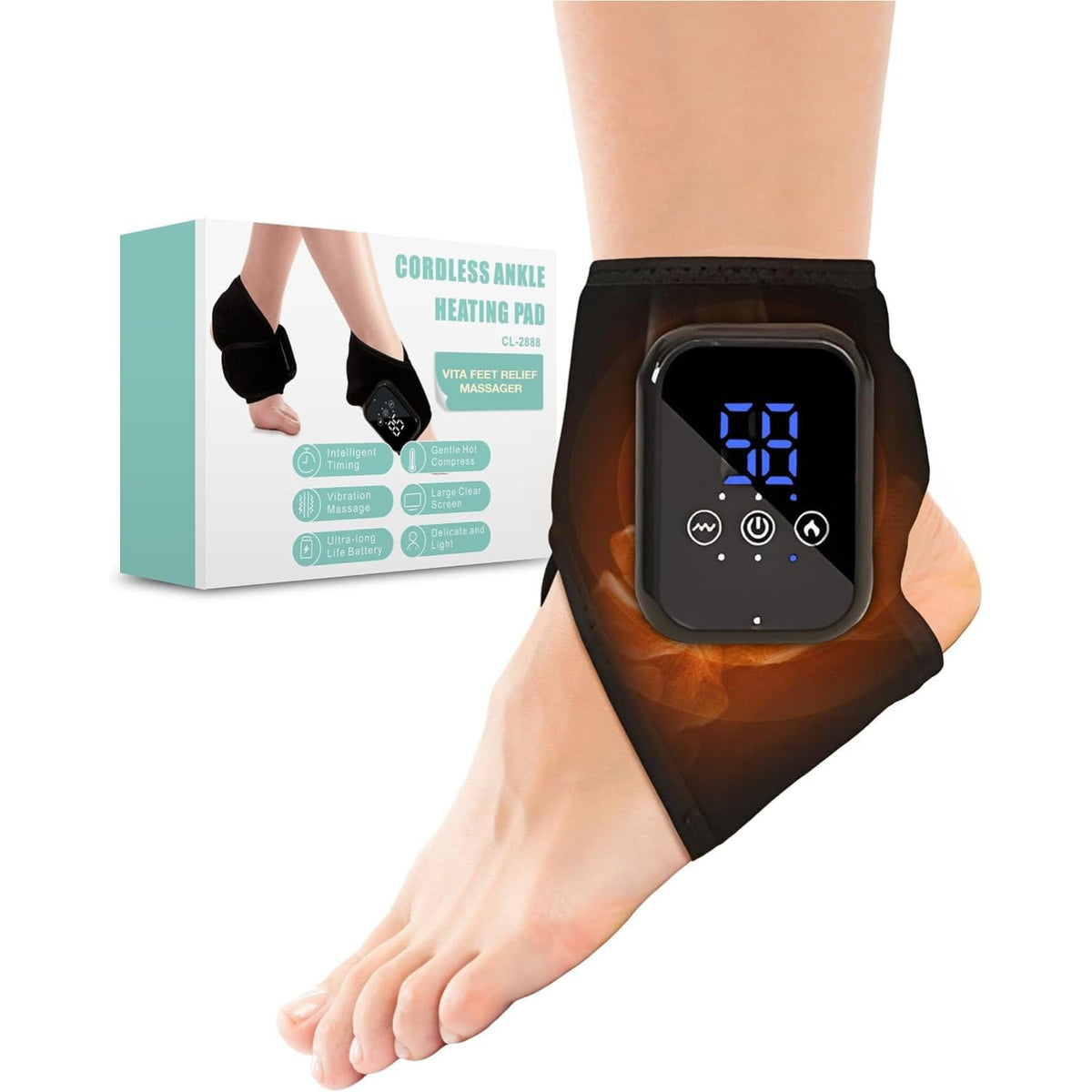 Electric Ankle & Foot Massager Wrap with Heat, Cordless Heated Ankle Brace