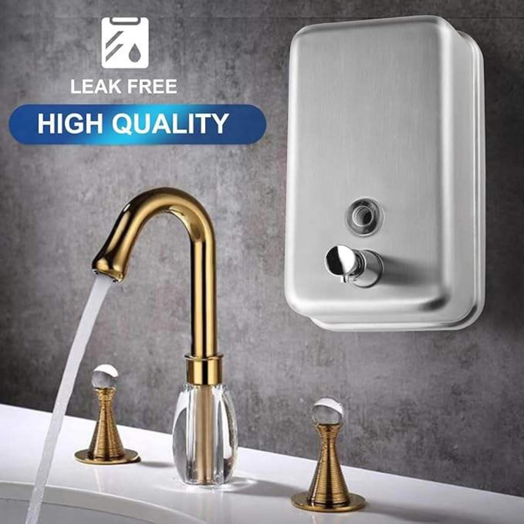 Commercial Wall Mount Soap Dispenser - Premium 304 Stainless Steel Manual Liquid Soap & Hand Sanitizer Dispenser with Corrosion-Proof SUS316 Spring Pump - Leak-Free, Key Lock Design for Bathroom