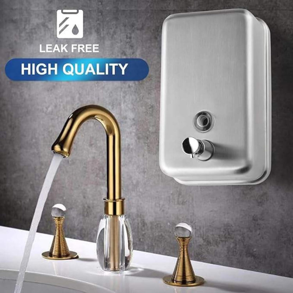 Commercial Wall Mount Soap Dispenser - Premium 304 Stainless Steel Manual Liquid Soap & Hand Sanitizer Dispenser with Corrosion-Proof SUS316 Spring Pump - Leak-Free, Key Lock Design for Bathroom