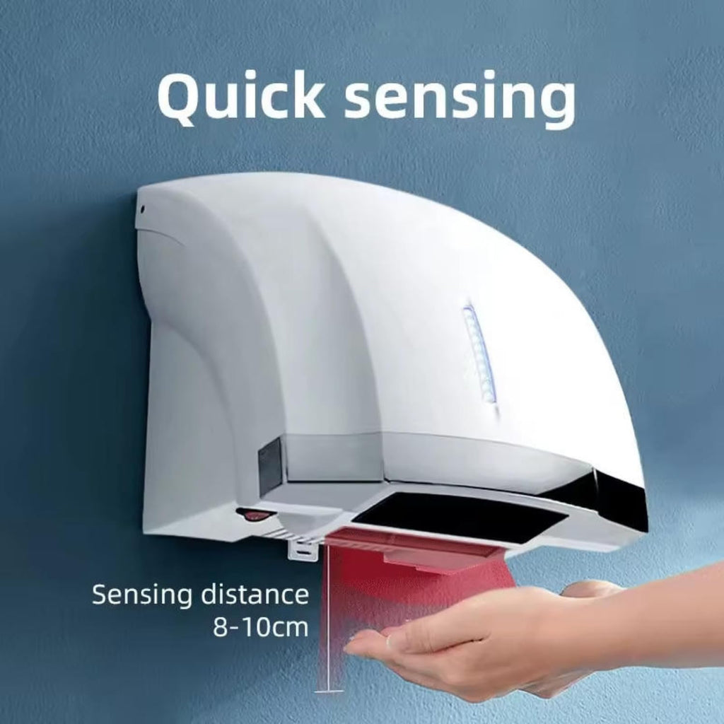 Commercial Electric Automatic Hand Dryer High Speed Wall Mounted Hot & Cold Air Sensor Hand Dryer, Fast Drying Infrared Motion Sensor Blower for Bathroom, Hotel, Office & Home Use (White & Chrome)