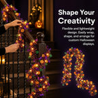Halloween Garland Metallic Foil Tinsel with Pumpkin Bat Designs (Type 1,5.7M+40LED)
