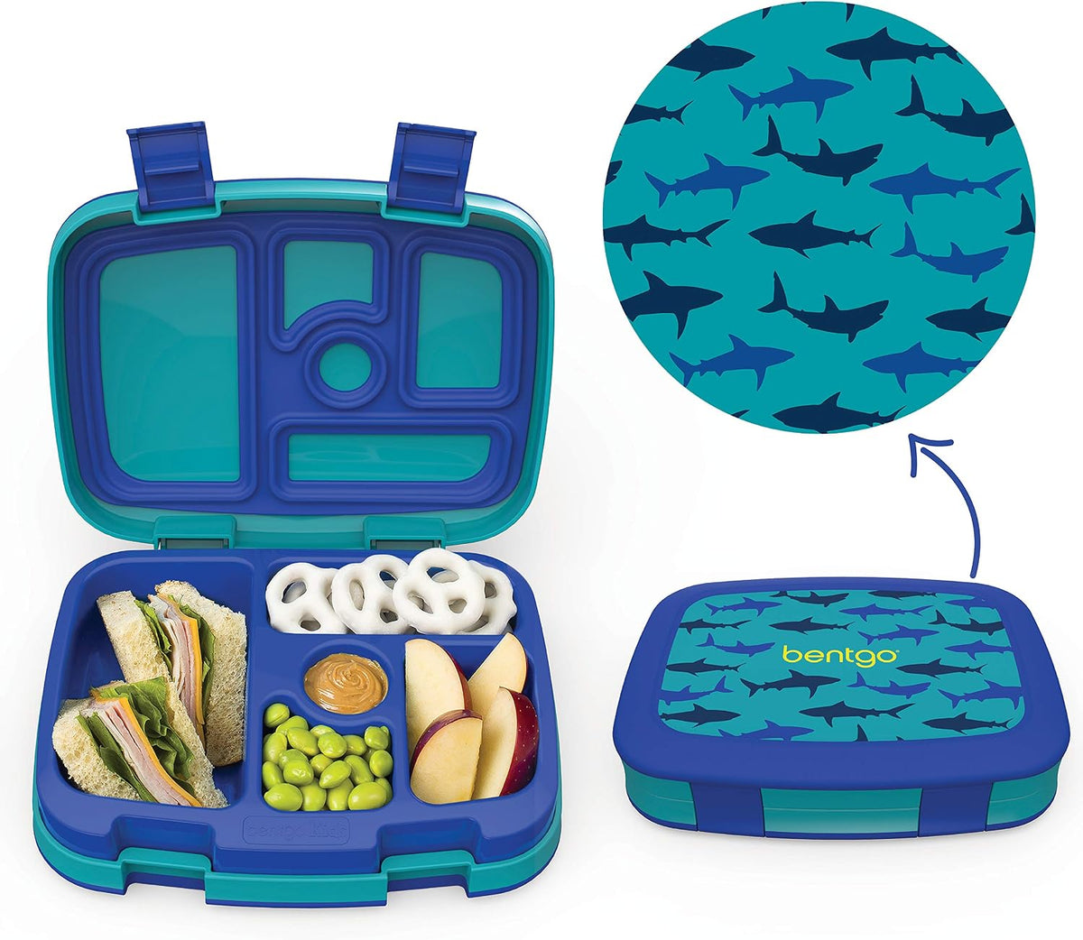 Prints Insulated Lunch Bag Set With Kids Bento-Style Lunch Box (Shark)