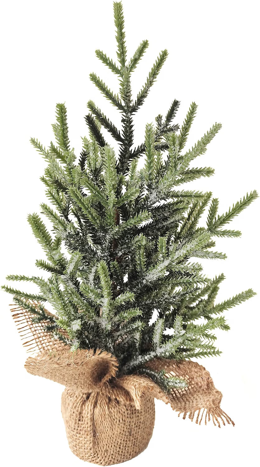 Frosted Pine Tree with Jute Base Christmas Decoration - 13.25"