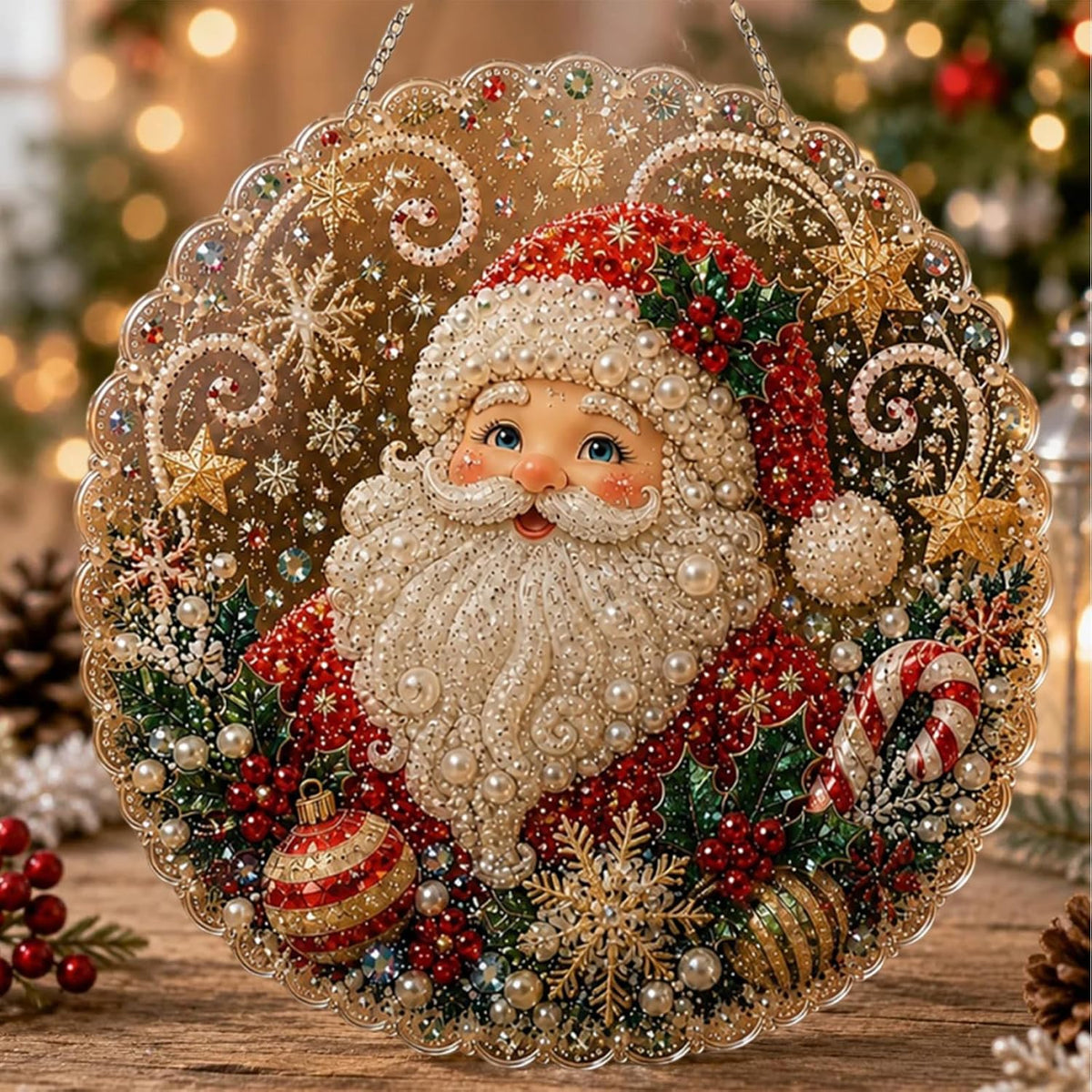 Pearl Diamond Art Kit 3D Beads Suncatcher Window Wall Decor (#A 8in) Enjoy A Creative Holiday Activity With A Christmas Craft Kit For Wall, Window And Seasonal Decoration