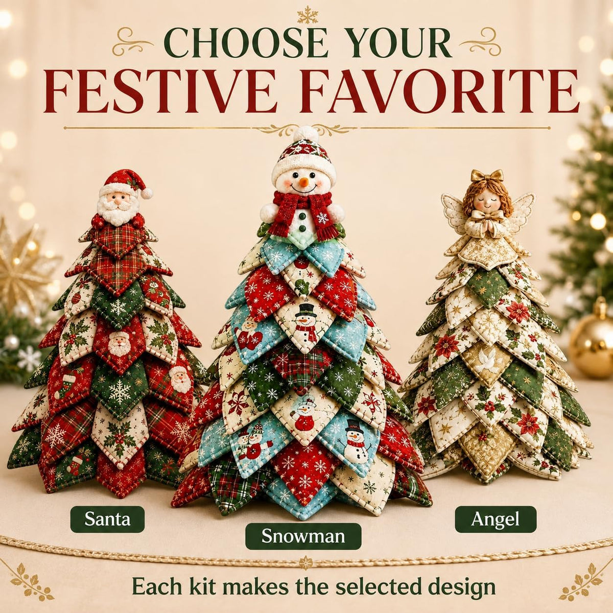 DIY Quilted Christmas and Halloween Tree Kit with Die-Cut Template (Type E) Die-Cut Template, Fabric, Filling and Printed