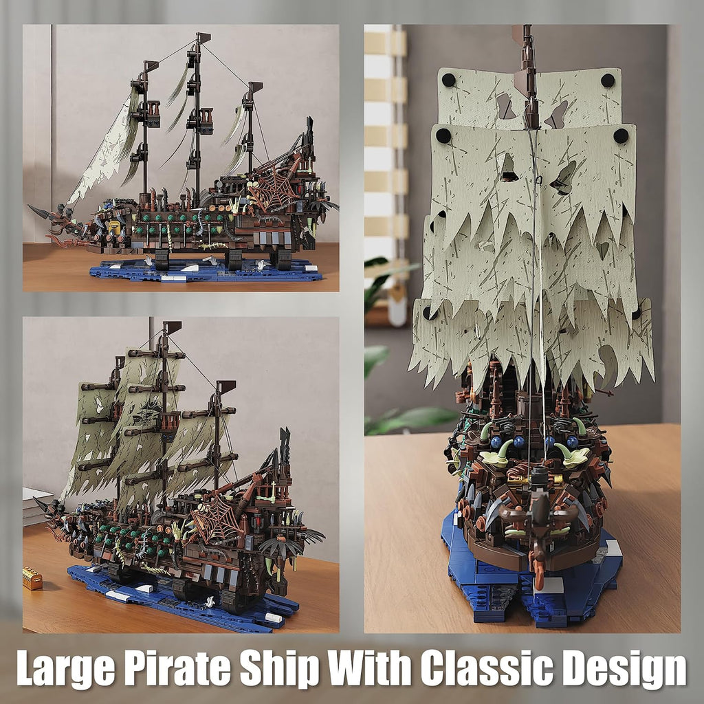 Pirate Ship Building Set with Lights, Flying Dutchman Model, 2159 Pieces