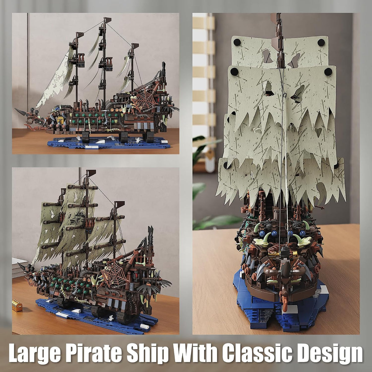 Pirate Ship Building Set with Lights, Flying Dutchman Model, 2159 Pieces