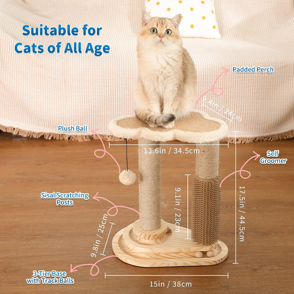 Made4Pets Cat Scratching Post, Self-Groomer with Trackball & Hair Brush