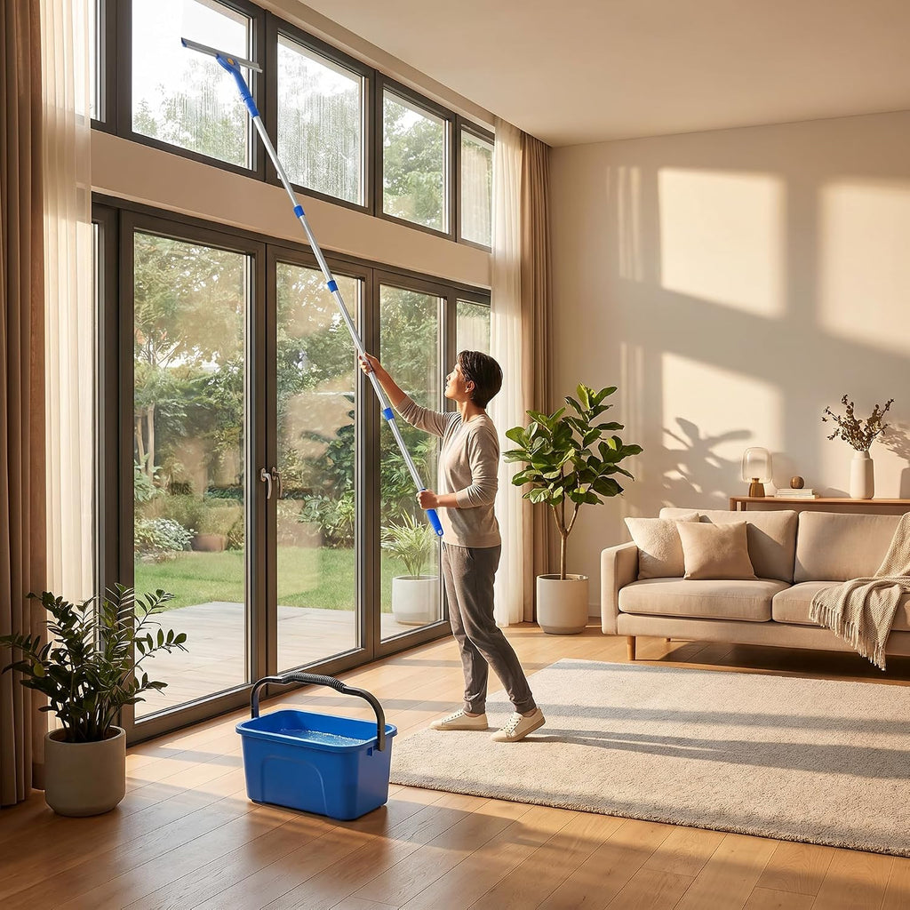 Exterior Window Cleaning Kit with 3 Gallon Bucket, Squeegee, Scrubber & Extension Pole