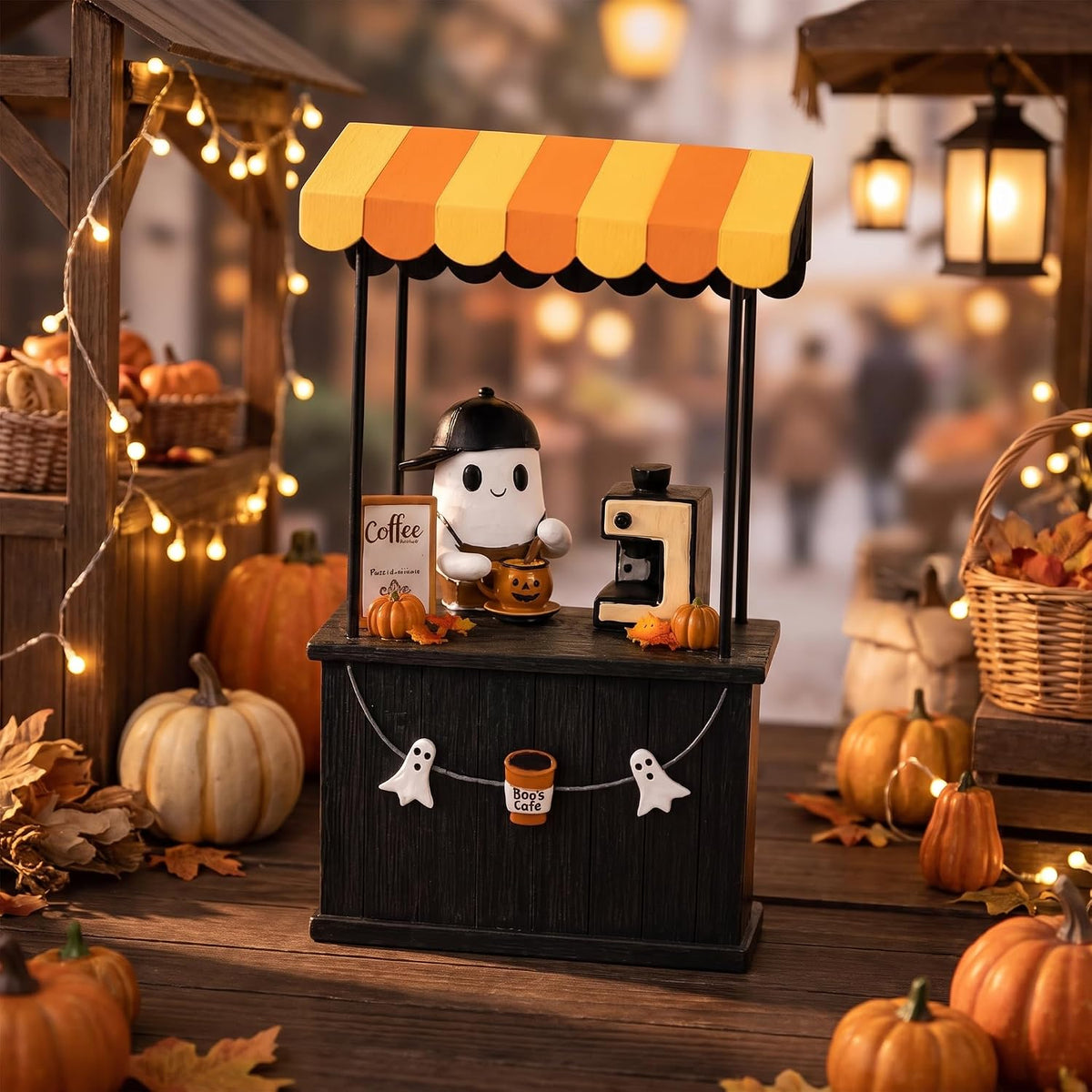 Halloween Ghost Coffee Cart Figurine, Cute Spooky Tabletop Decor